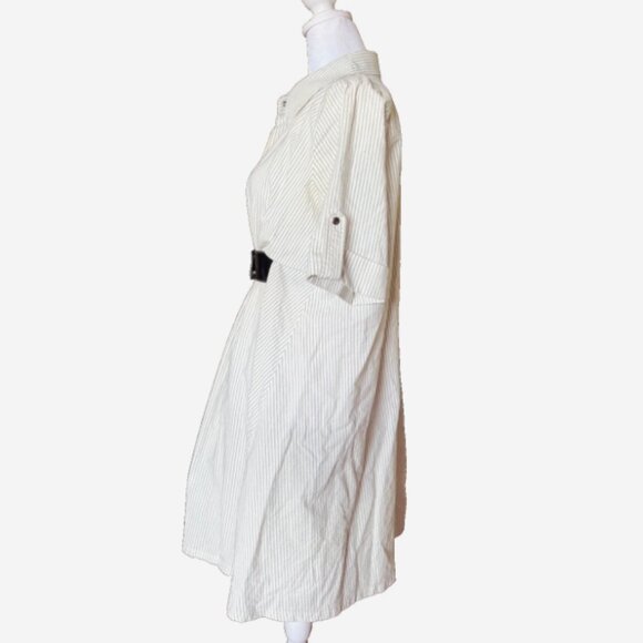 Corey Lynn Calter Women’s Ivory & Black Pinstripe Belted Shirt Dress Size 4 - Picture 4 of 7